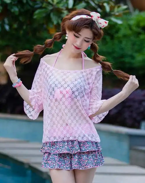 三奇sanqi泳装专场分体三件套 女士泳衣 钢托聚拢显瘦绿色sq16032-3