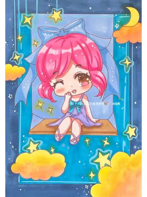 动漫q版可爱人物马克笔上色过程