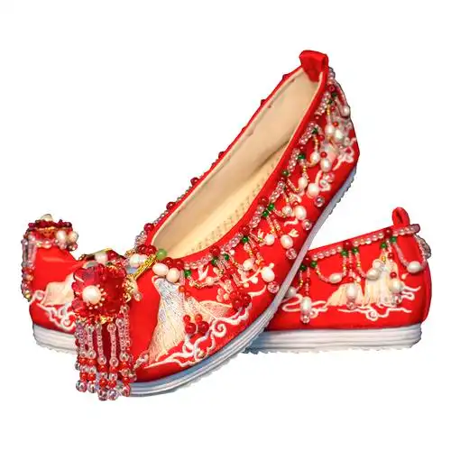 幸福绵延婚鞋中式婚礼礼汉千层布鞋平跟秀禾帆布鞋