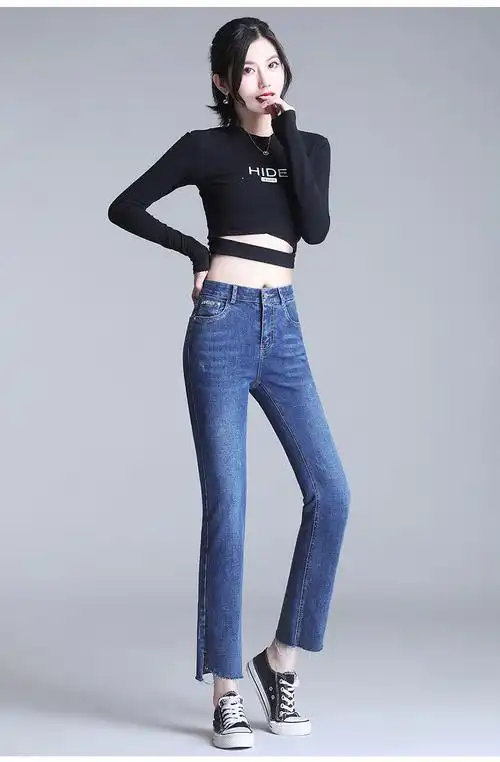 柏漫丝 牛仔裤女2020年春季新款韩版裤子女黑色高腰显瘦宽松百搭直筒