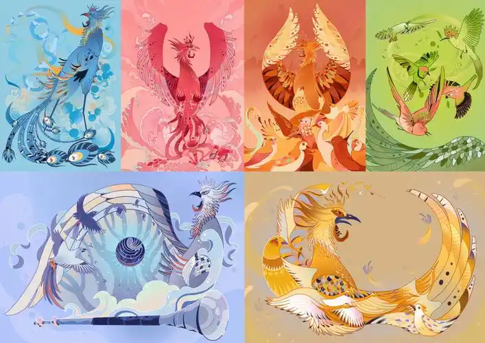 "百鸟朝凤"文创产品插画图案设计-古田路9号-品牌创意/版权保护平台