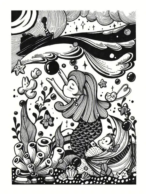 10岁创意美术手绘线描插画