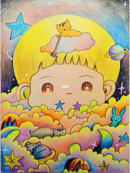彩铅梦想梦幻小男孩