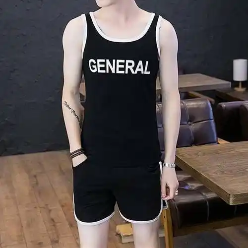 夏季背心套装男跑步短袖短裤一套家居情侣夏装运动无袖坎肩两件套