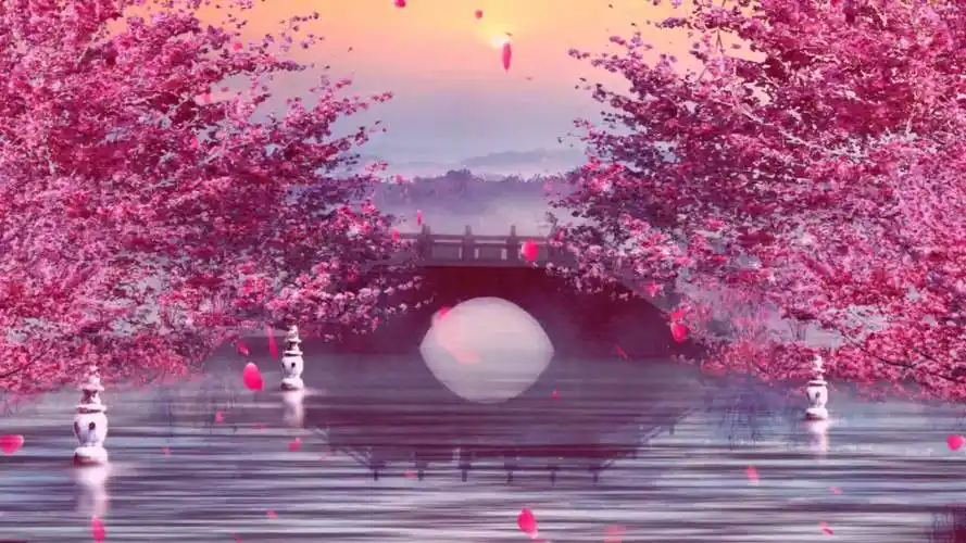 中国风水墨粉色桃花