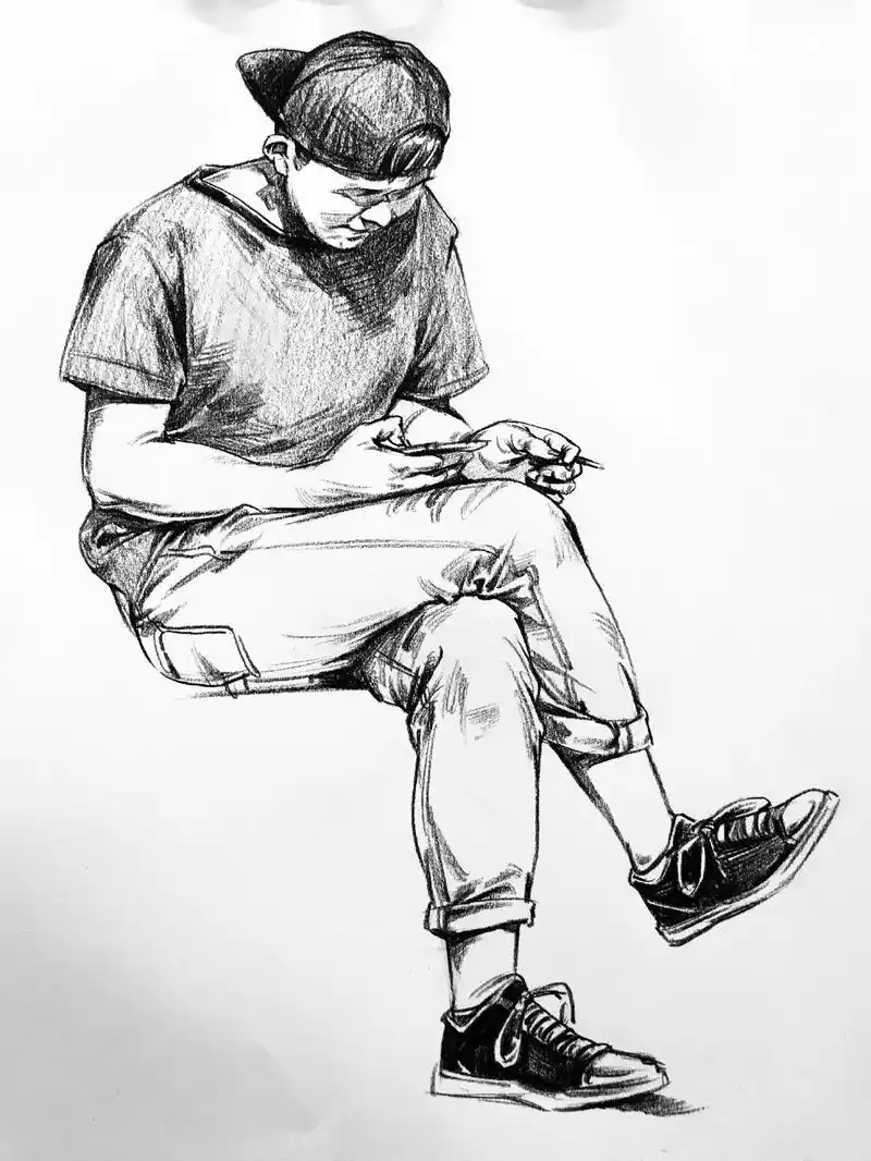 速写人物坐姿高清图集(22张),单人速写人物图集临摹素材