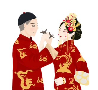 中国风婚礼手绘交杯酒免抠图