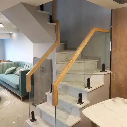 钢化玻璃开槽扶手橡胶木烤漆工程护栏家用楼梯栏杆48*48厂家批发