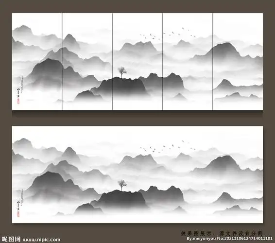 水墨抽象现代山水画