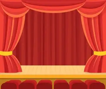 戏剧演出戏剧舞台演出与一个红色的帷幕.矢量照片