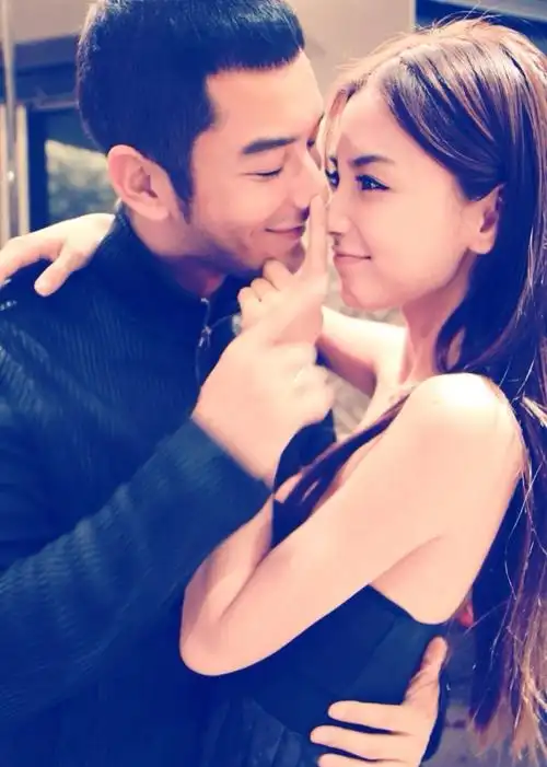 黄晓明angelababy情侣发型写真男士短发背头vs中分披肩长发