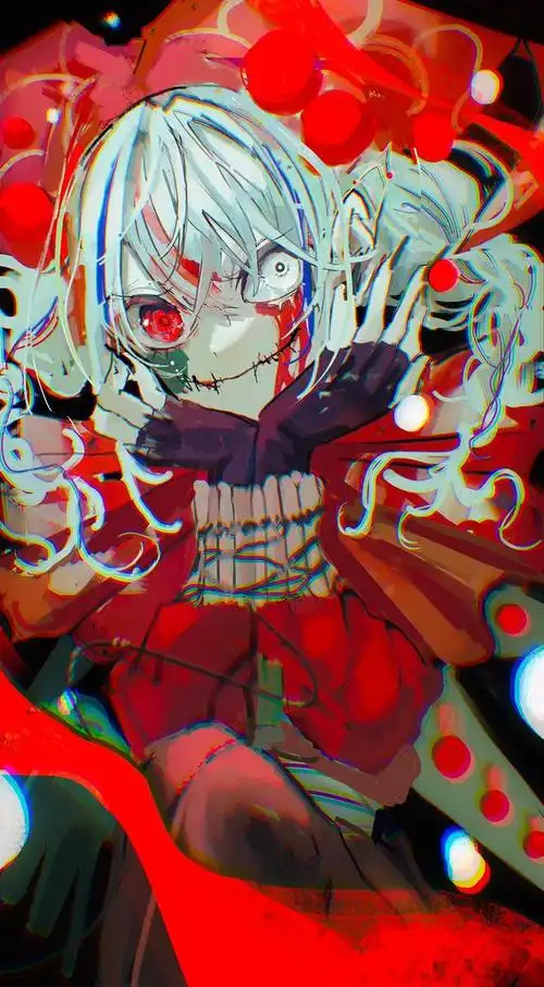 充满压抑感的二次元人物插画,人物带了阴郁病娇的魅惑特质