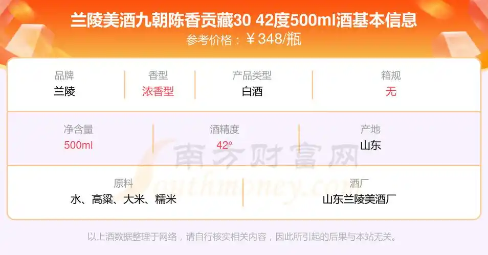 2024年兰陵美酒九朝陈香贡藏3042度500ml酒价格多少钱一瓶