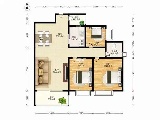 侨香村2梯4户方正户型非常安静90平米3房