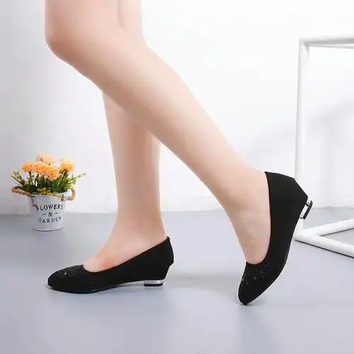 女鞋麒祥老北京布鞋坡跟女单黑色布鞋中跟时装装小布鞋