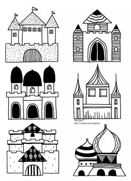 「简笔画」简笔房屋,建筑临摹素材