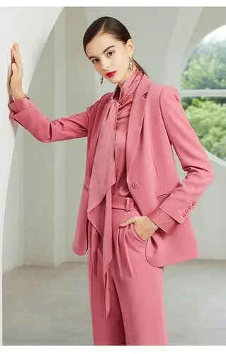 高端气质粉红色西服时尚英伦风简约正装 职业套装(西装 西裤 衬衫) s