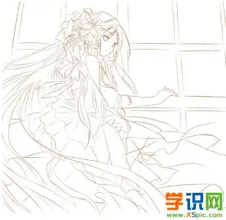 铅笔画漫画人物女可爱素材