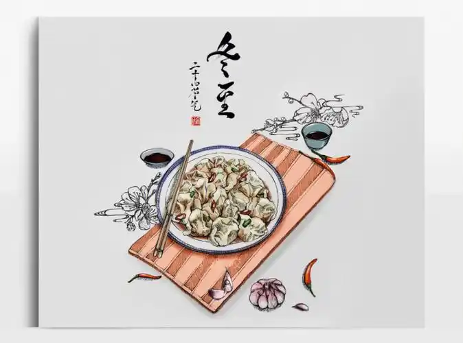原创手绘线描作品冬至饺子