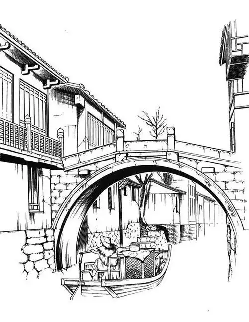 江南简笔画图片大全 江南水乡简笔画彩色的