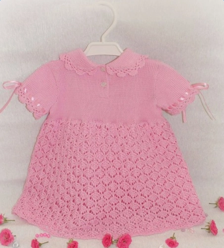 女童粉色毛衣裙的织法步骤图解图文教程