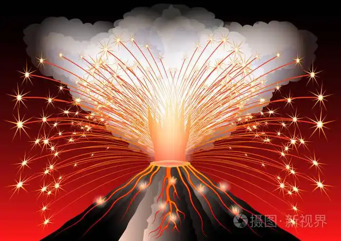 黑暗的烟雾和火热的熔岩流沿着山顶流淌