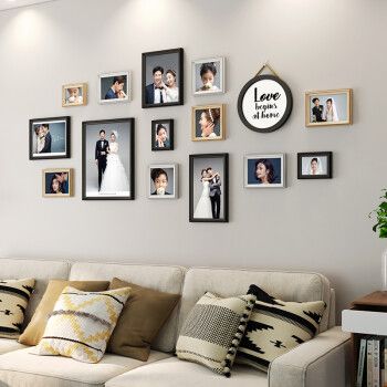 背景墙像框装裱框定制婚纱照免打孔全家福装饰画框黑白原木私人照片