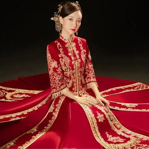 秀禾服女新娘服秋冬季2021新款结婚中式复古流苏龙凤褂礼服敬酒服