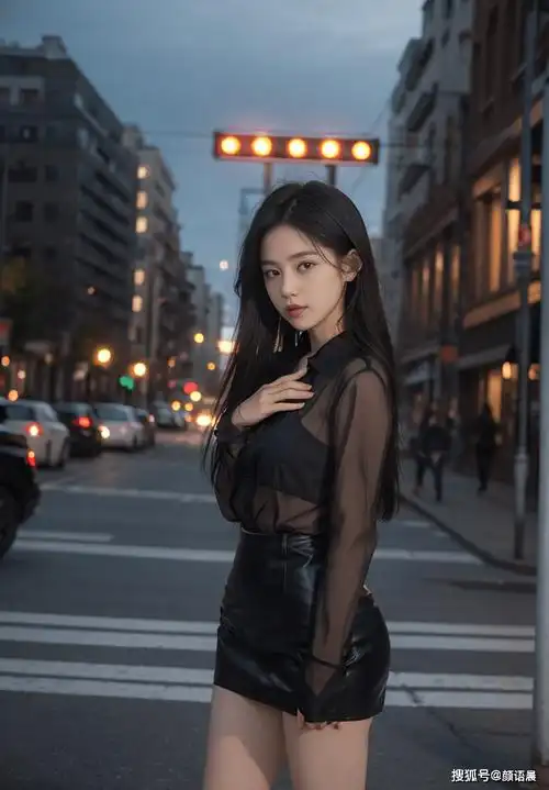 美女壁纸:城市街道上的黑网纱与皮质短裙穿搭的靓丽女神_黑色_魅力