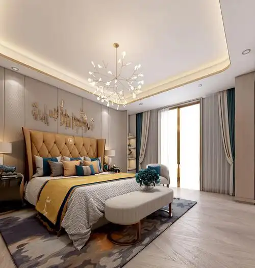 现代轻奢别墅卧室装修效果图2/15