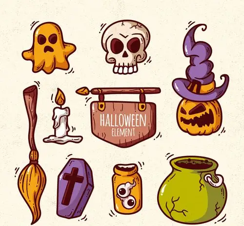 8款彩色动感万圣节元素矢量图