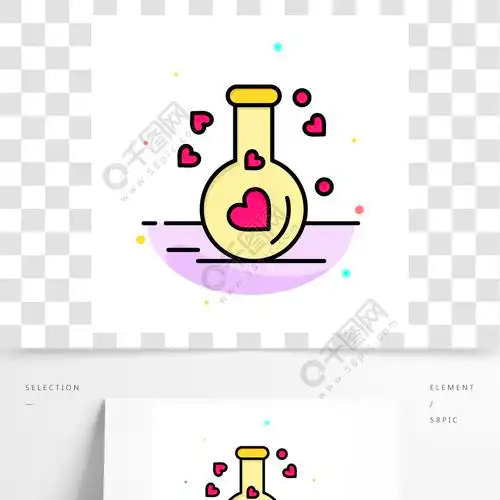 烧瓶爱心婚礼抽象平面颜色图标模板