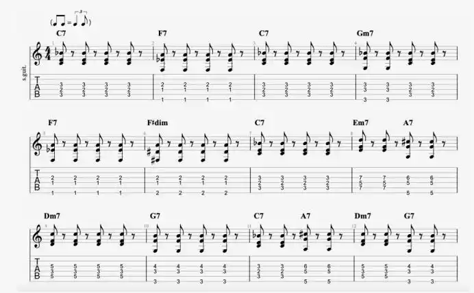 爵士布鲁斯吉他常用八种伴奏节奏型_音乐_课程_乐器