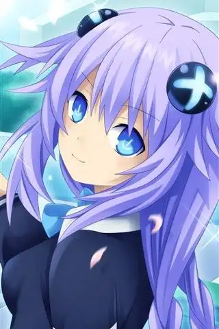 紫色头发动漫女孩,蓝眼睛,瓶