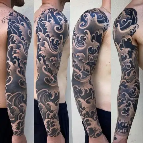 浪臂花臂水花浪花纹身