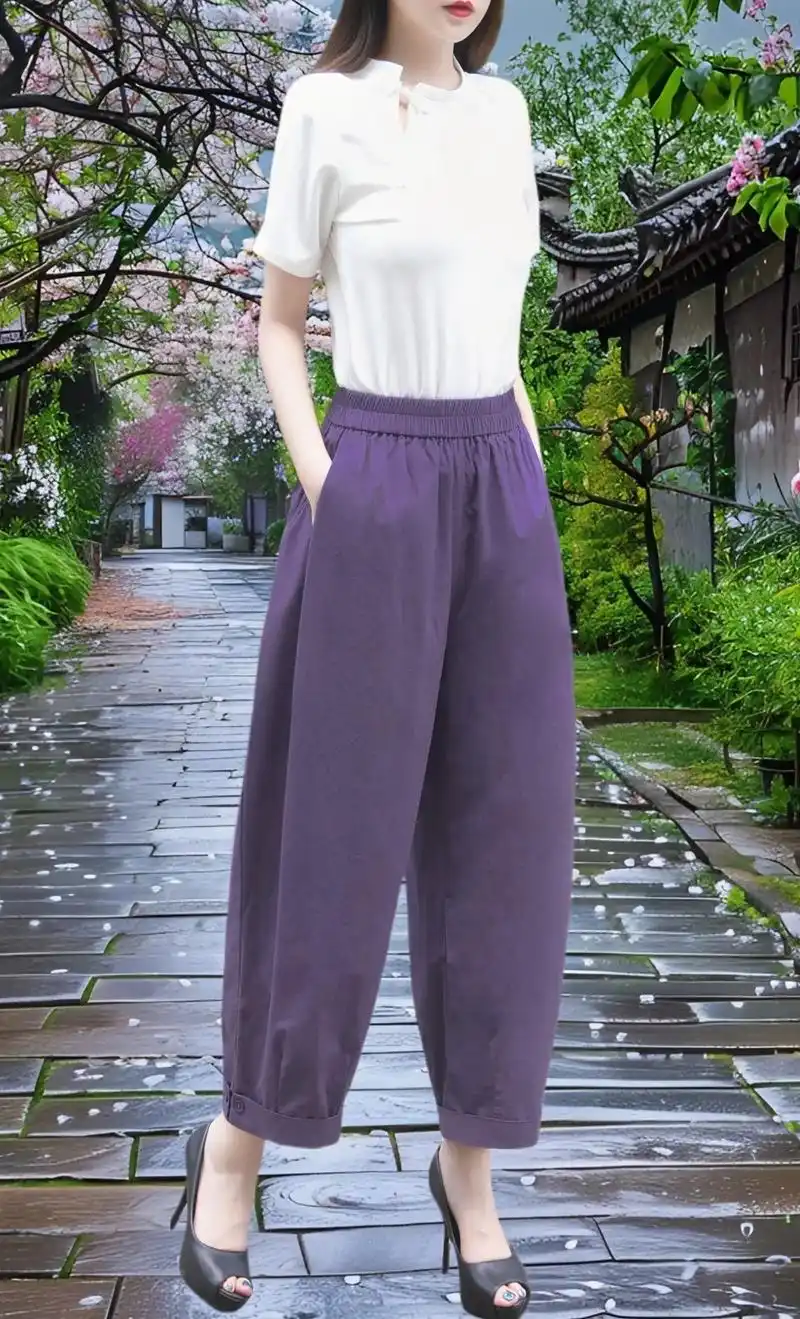 2024夏季新款女士薄款休闲直筒裤显瘦透气百搭萝卜裤宽松阔腿裤子