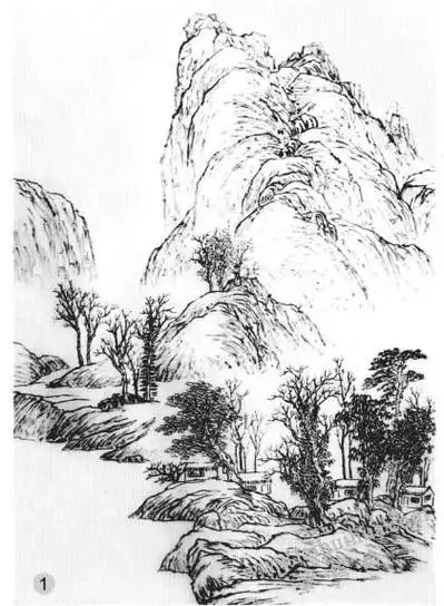 山水画水墨画稿步骤一