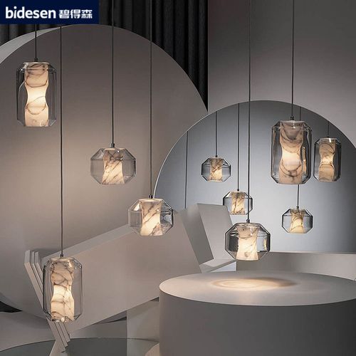 设计师简约现代餐厅吊灯创意仿云石玻璃卧室床头柜家装极简灯具