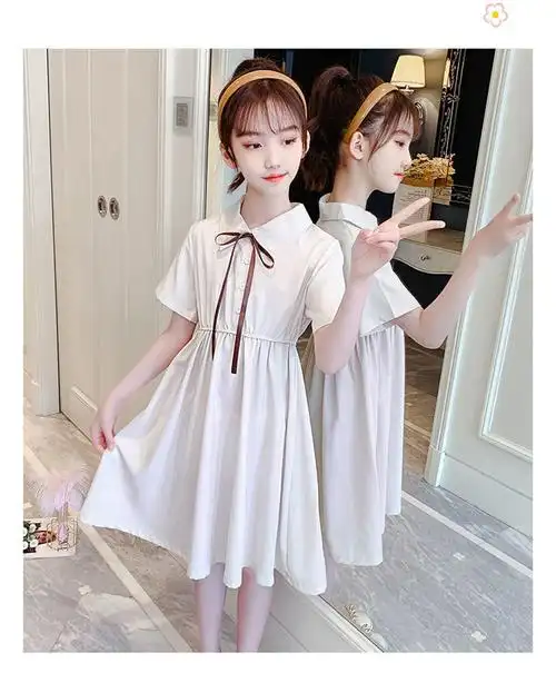 女童夏季裙子适合2-13岁小女孩穿的学院风连衣裙儿童中大童长款裙子