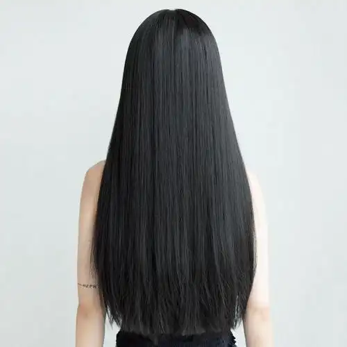 假发女长发空气刘海黑长直自然全头套式网红空气刘海中长发假发套