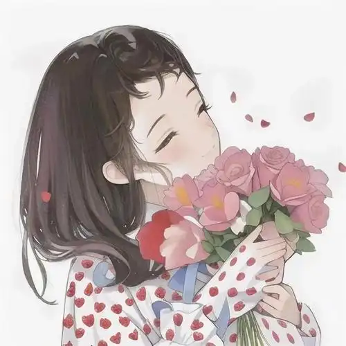 抱着花花的女生头像分享
