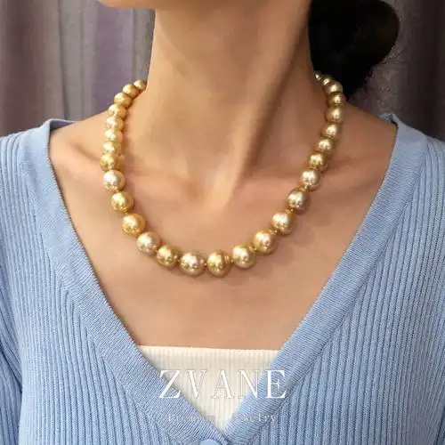 福利款金黄色南洋金珠项链18k天然海水珍珠串链锁骨链送妈妈