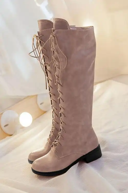 欧美时尚复古系带高筒靴