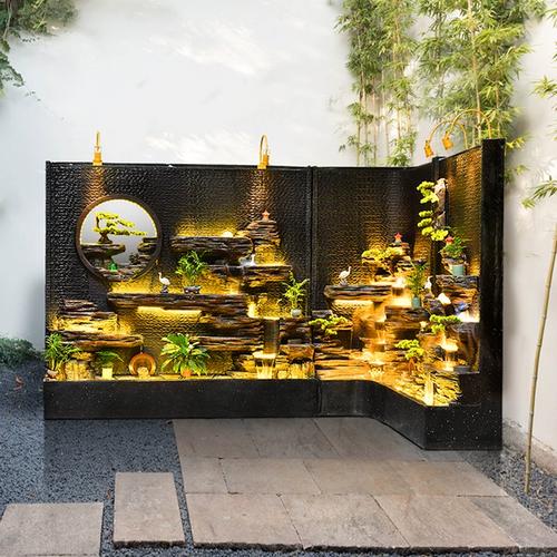 大型水幕墙流水墙庭院花园布置室外假山喷泉院子水景装饰公司摆件