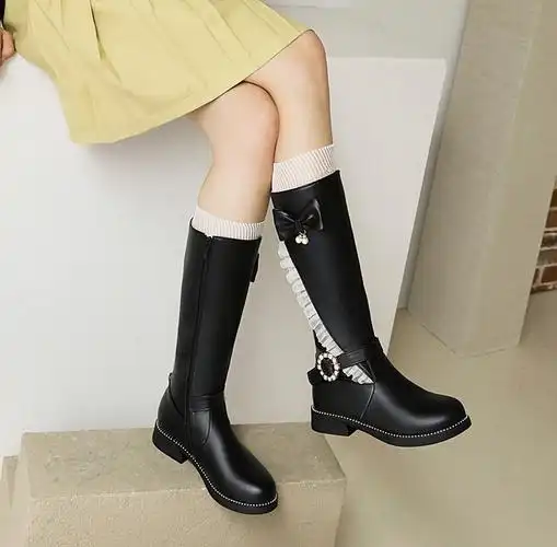 儿童长靴靴子2022新款女童高筒靴时尚小女孩演出皮靴