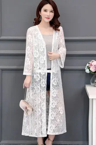 蕾丝镂空防晒衣女中长款夏季薄款空调开衫外搭纱披肩外套2018新款