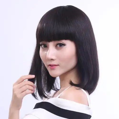 假发品牌feshfen - feshfen真发假发女时尚短发短直发齐刘海梨花头