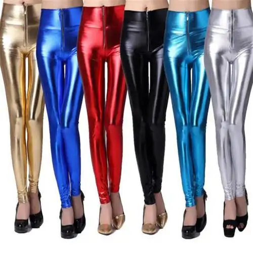亚马逊爆款 闪亮金属紧身弹力漆皮裤 亮皮九分裤 打底裤厂家直销