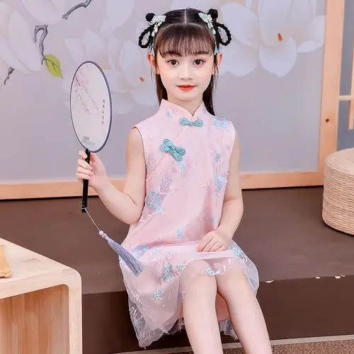 中国风女童旗袍裙大童儿童古风潮流复古女宝宝小女孩汉服夏季女