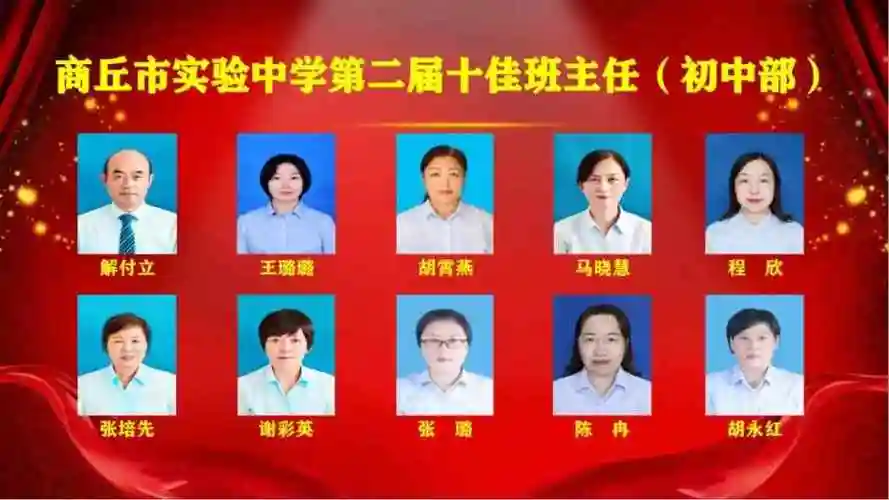 商丘市实验中学副校长李建民同志宣读十佳班主任(初中部)名单颁奖词